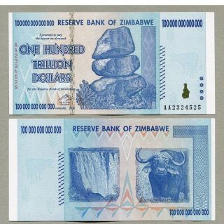 100 Trillion Zim Note / Christmas Gift Zimbabwe Currency 2008 Au Unc Note