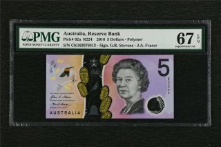 2016 Australia Reserve Bank 5 Dollars Pick 62a Pmg 67 Epq Gem Unc