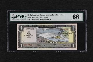 1977 - 78 El Salvador Banco Central De Reserva 1 Colon Pick 125a Pmg 66 Epq Unc
