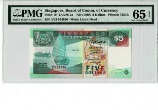 Singapore P 19 1989 5 Dollars Prefix A Pmg 65 Epq Gem Unc