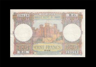19.  4.  1951 Banque De Morocco 100 Francs Rare ( (aunc))
