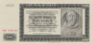 1000 Korun Unc Specimen Banknote From Bohemia Moravia 1942 Pick - 15s