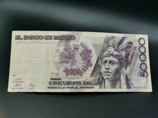 Mexico 1990 50.  000 Pesos Cuauhtemoc Banknote,  Series Hm Paper Money