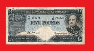 Rare Australia 5 Pounds 1953 - 1960 P - 31a 2