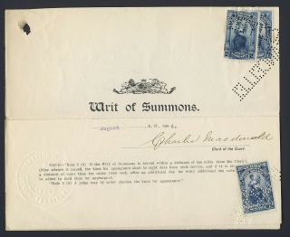 1904 Yukon Court Summons W 4x Revenue Stamps 25c - 50c - $1.  - $2.  Stamp Value =$23.  00