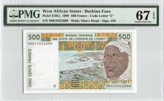 West African States / Burkina Faso 1999 P - 310cj Pmg Gem Unc 67 Epq 500 Fr