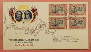 1939 Canada Fdc Royal Visit Block Hamilton Cancel 135504