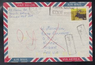 Canada 1988 74c Wapiti Unclaimed Airmail Cover Toronto To Niamey Niger Returned
