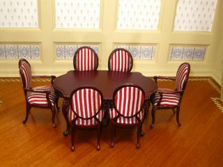 Bespaq 7 - Piece Mahogany Dining Room Set Table W/ 6 Chairs - Dollhouse Miniature