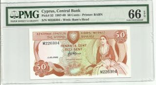 Cyprus 50 Cents 1988 Unc 66epq - A Lovely Note In Unc - Pick 52