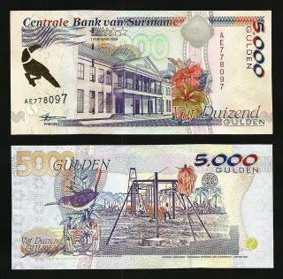 Suriname 5000 Gulden 1999,  Unc,  P - 143