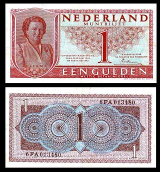 Netherlands 1949 1 Gulden Queen Juliana Muntbiljet Vf/ Xf P72
