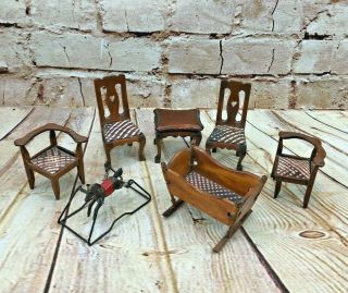 Vintage Dollhouse 1:12 Miniature Nursery Cradle Jumping Horse Chairs