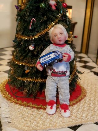 Miniature Artisan Irina Martin Christmas Pj Sculpted Boy Doll Santa Slippers