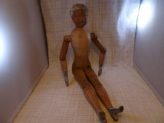 Large Vintage Wooden Doll Multi Jointed Measures 18 " Tall Wow