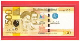 Lh 333333 2018 F Philippines 500 Peso Ngc Duterte & Espenilla Solid No.  Note Unc