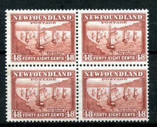 Weeda Newfoundland 199 F/vf Mnh Block,  1932 - 37 Perkins 48c Red Brown Cv $70