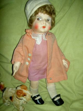 Wonderful C1930 French Gre - Poir Jointed Cloth Doll All Orig.  Organdy Outfit