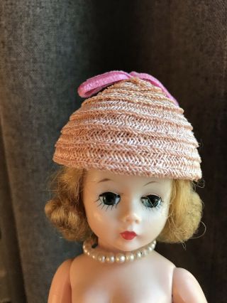 Lovely Vtg 50s Ginny Alex Cissette Muffie Pink Horsehair Straw Cloche Hat