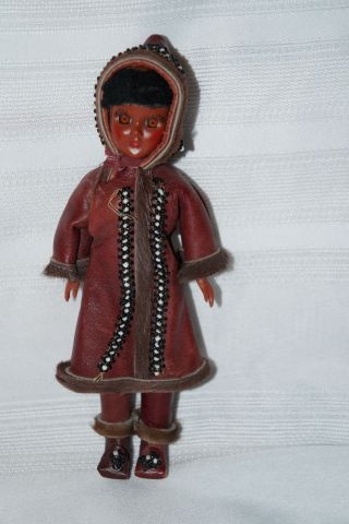 Eskimo Doll W Leather & Fur Outfit & Sleep Eyes 8 " Tall Vintage