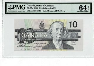 Canada P 57a 1989 10 Dollars Prefix Aeh Pmg 64 Epq Choice Unc