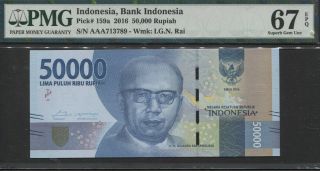 Tt Pk 159a 2016 Indonesia 50000 Rupiah " I.  G.  N Rai " Pmg 67 Epq Gem Unc