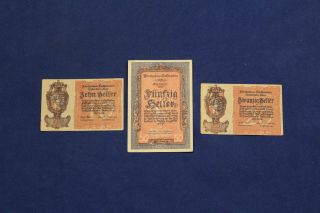 Liechtenstein 10,  20 & 50 Heller 1919 P.  1,  2 & 3 All Ever Issued Notes :)