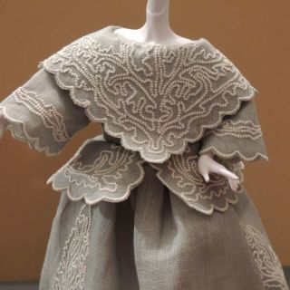 Vintage Doll Dress Linen Victorian Style 12 " - 14 " Slender Doll - Hand Stitched