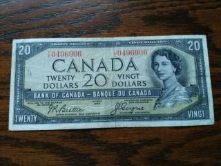 Circulated 1954 Canadian $20 Devil 