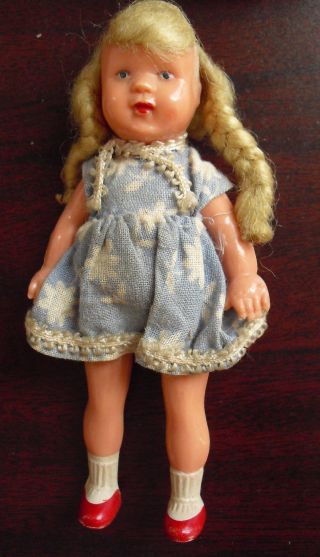 Vintage 1950s Germany Hard Plastic Jointed Girl Character Doll 4 3/8 " Tall
