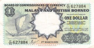 Malaya & B.  B.  $1 1.  3.  1959 P 8a Series C/10 Circulated Banknote