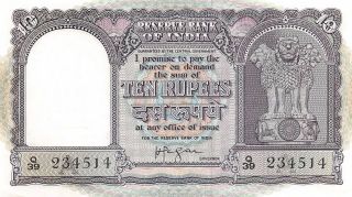 India 10 Rupees Nd.  1957 P 39c Series Q/39 Sign 74 Uncirculated Banknote Epm29