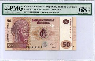 Congo 50 Francs 2013 P 97a Printer Hdm Gem Unc Pmg 68 Epq Highest