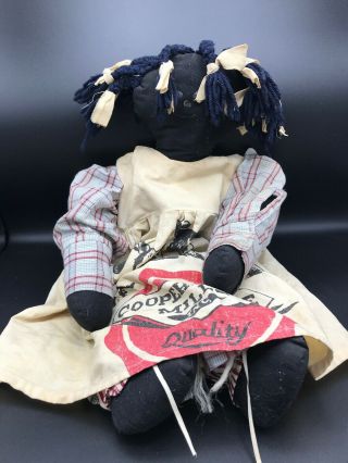 Vintage Black African Americana Folk Art Rag Doll Cooperative Mills Grain Bag