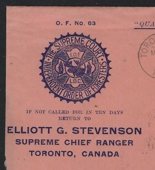 1911 Canada KEVII Cover - I.  O.  F.  Supreme Chief Ranger - Toronto to California 3