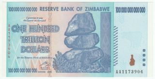 2008 Zimbabwe 100 Trillion Dollars Note Uncirculted.
