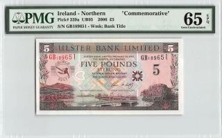 Northern Ireland,  Northern Bank 2006 P - 339a Pmg Gem Unc 65 Epq 5 Pounds Commem