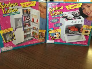 Vtg 1995 Tyco Kitchen Littles Deluxe Refrigerator & Stove Oven W/ Food