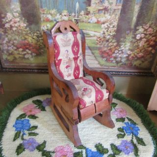 Antique 30s 40s Dollhouse Rocking Chair Vtg Furniture Wood Rocker 1930s 1940s