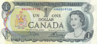 Bank Of Canada 1 Dollar 1973 Ama0019100 Radar Note - Unc