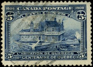 Canada 99 F - Vf 1908 Quebec Tercentenary 5c Blue Champlain 