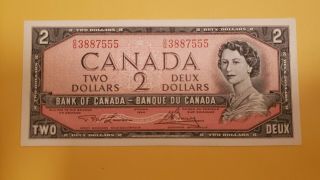 1954 About Uncirculated Canadian 2 Dollar Bill