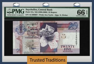 Tt Pk 37a Nd (1998 - 2008) Seychelles Central Bank 25 Rupees Pmg 66 Epq None Finer