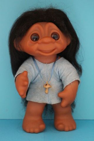 9 " Thomas Dam Troll Doll From 1977 Dress & Mushroom Necklace