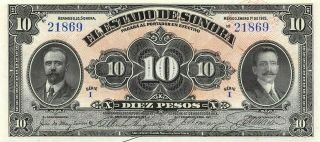 México / Sonora 10 Pesos 1.  1.  1915 Series I Uncirculated Banknote Mexb