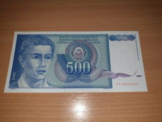 Zero Serial - Yugoslavia 500 Dinara 1990.  Unc