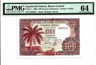1969 Equatorial Guinea 100 Pesetas Guineanas Pmg 64