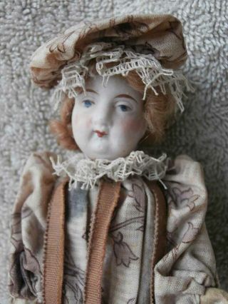 Darling Antique German Bisque Head 5 1/2 " Doll W/ Hat Dress