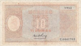 10 Kroner Very Fine,  Banknote From Norway 1952 Pick - 26