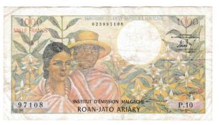 Madagascar 1000 Francs 200 Ariary 1966 Banknote P.  59 See The Scans